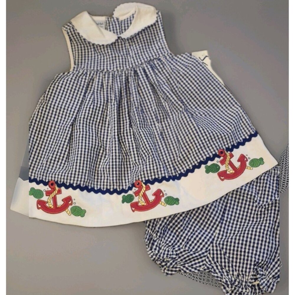 NWT Vintage Samara Baby Girls 2-Piece Gingham Sailor Dress & Bloomers Size 3T